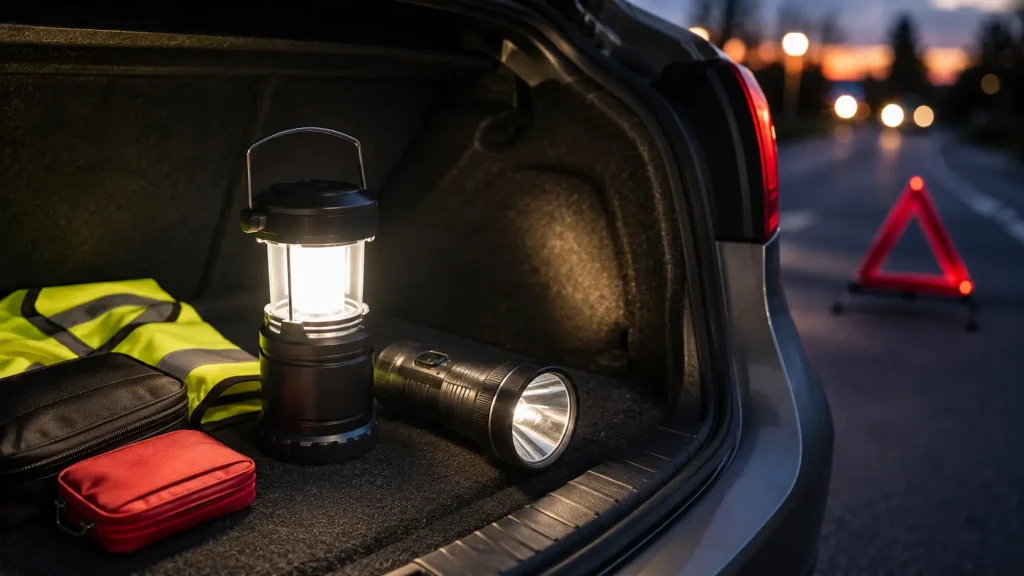 Lanterne extérieure ou lampe torche dans son coffre